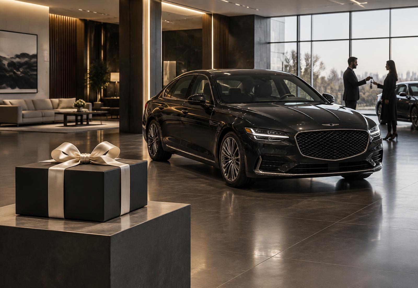 A premium vehicle delivery presentation in a modern dealership